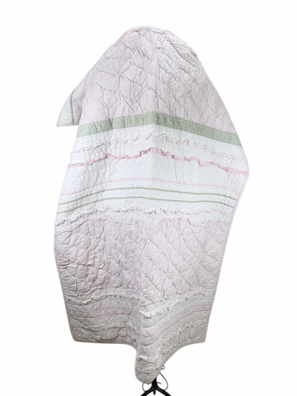 Pottery Barn Kids Pink and Sage Striped Quilted Throw